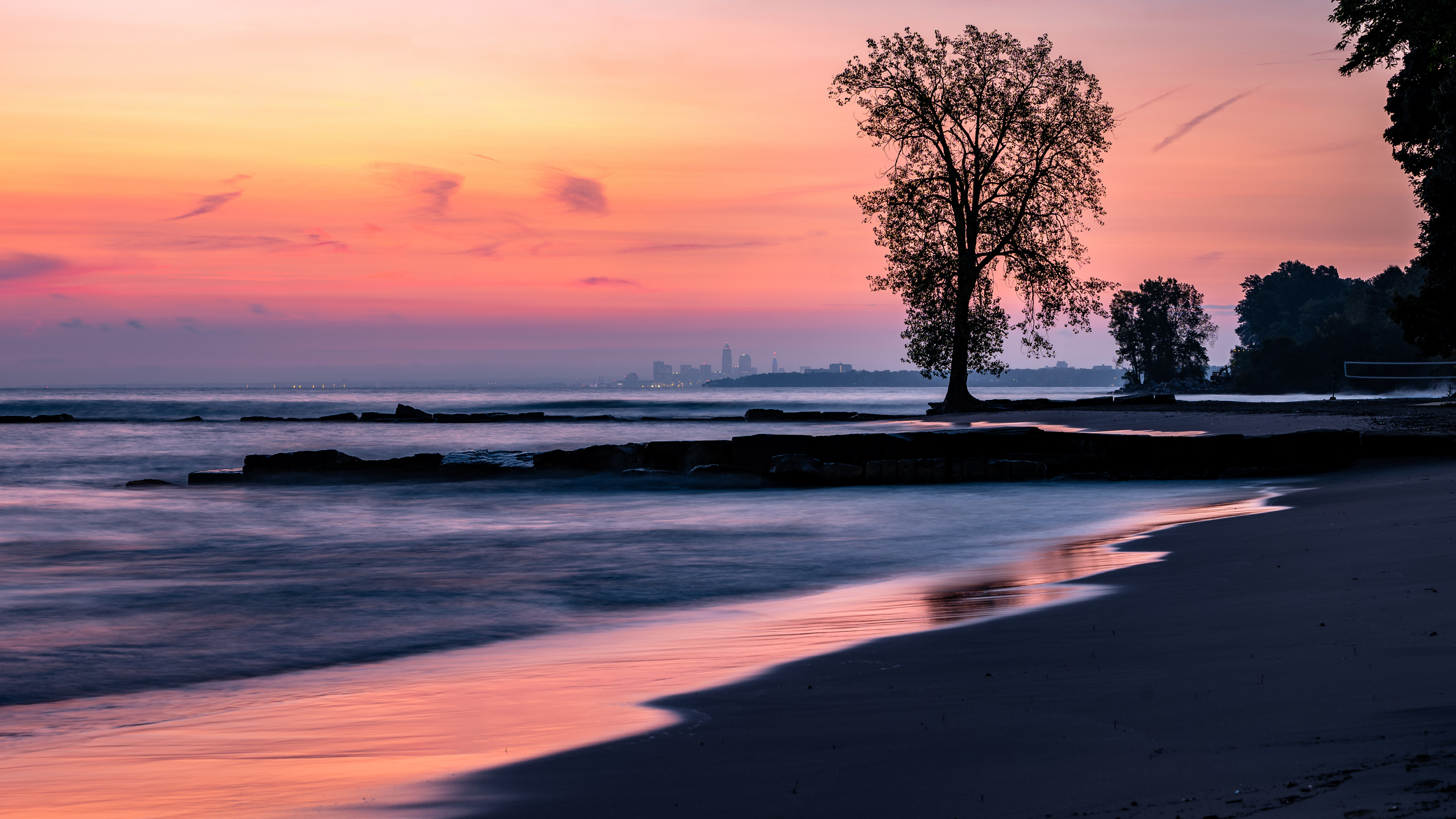 Strand, Sonnenuntergang, Horizont, Wasser, Ozean. Wallpaper in 3840x2160 Resolution