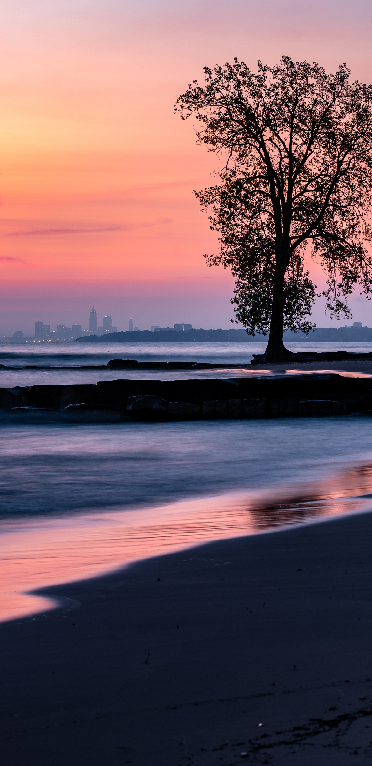 Beach, Sunset, Horizon, Water, Ocean. Wallpaper in 1440x2960 Resolution