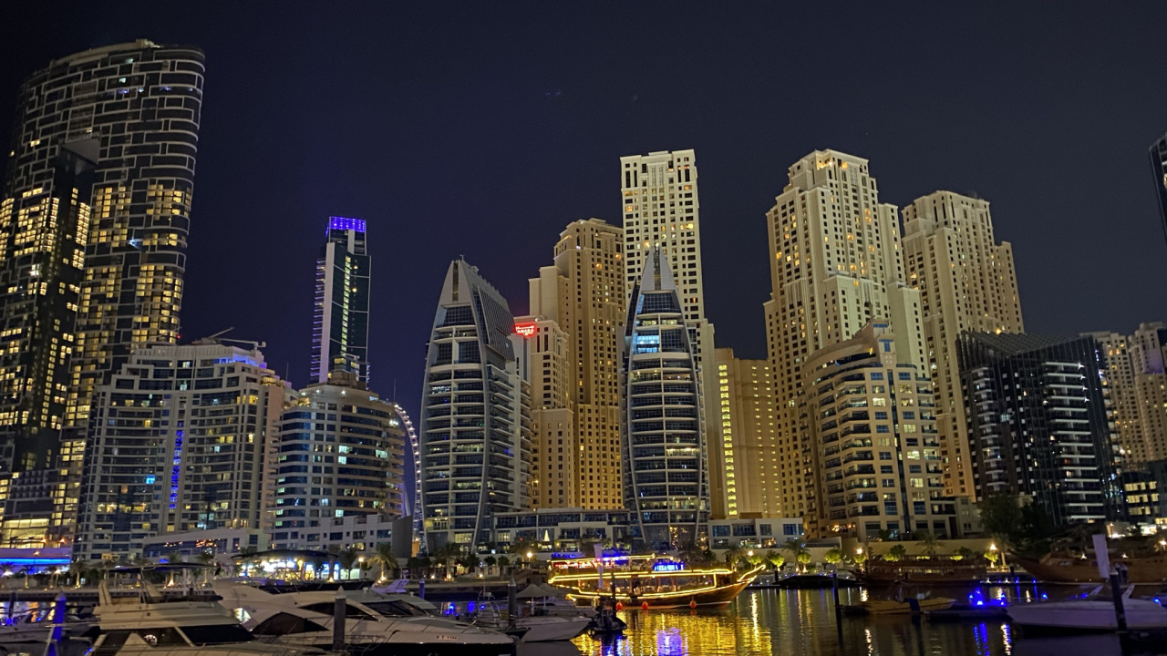 Dubai, Dubai Marina, Nacht, Tower Block, Metropole. Wallpaper in 1280x720 Resolution