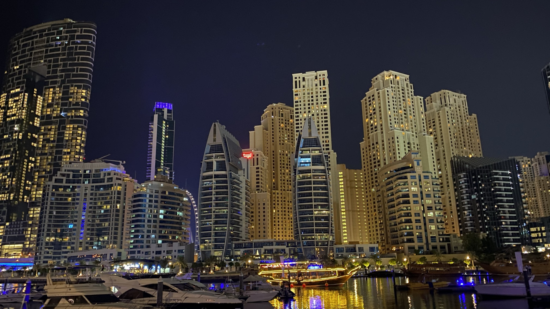 Dubai, Dubai Marina, Nacht, Tower Block, Metropole. Wallpaper in 1920x1080 Resolution