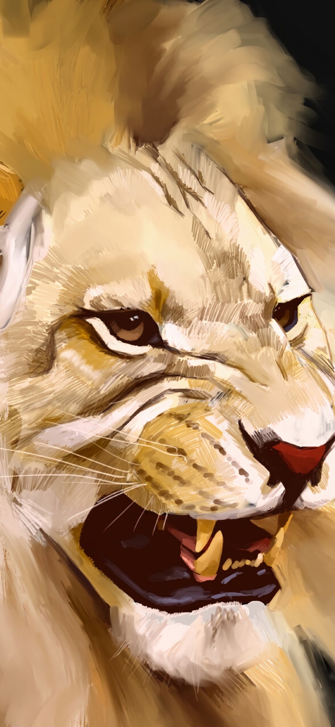 Lion With Yellow Eyes Illustration. Wallpaper in 1125x2436 Resolution