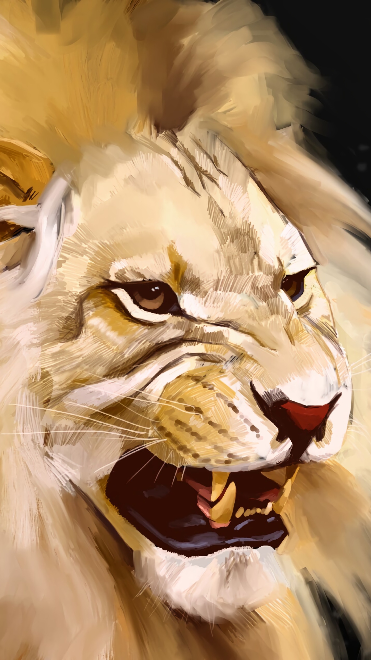 Lion With Yellow Eyes Illustration. Wallpaper in 1440x2560 Resolution