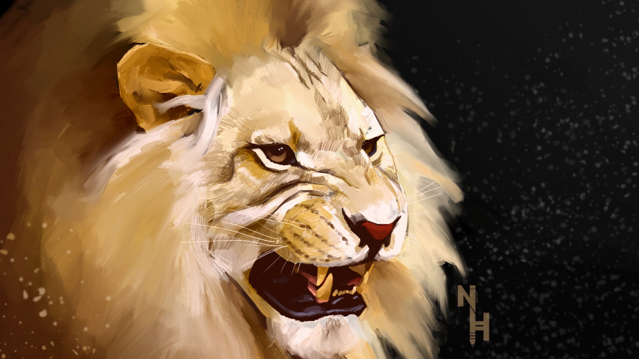 Lion Aux Yeux Jaunes Illustration. Wallpaper in 1280x720 Resolution