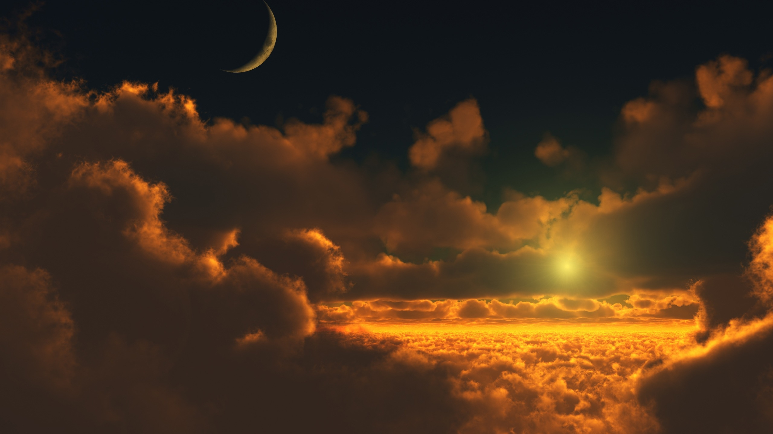 Nuages Blancs et Lune Pendant la Nuit. Wallpaper in 2560x1440 Resolution