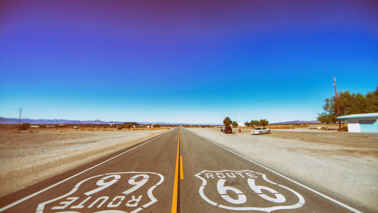 Route 66 Américaine, Surface de la Route, Asphalt, Paysage Naturel, Artère. Wallpaper in 1280x720 Resolution