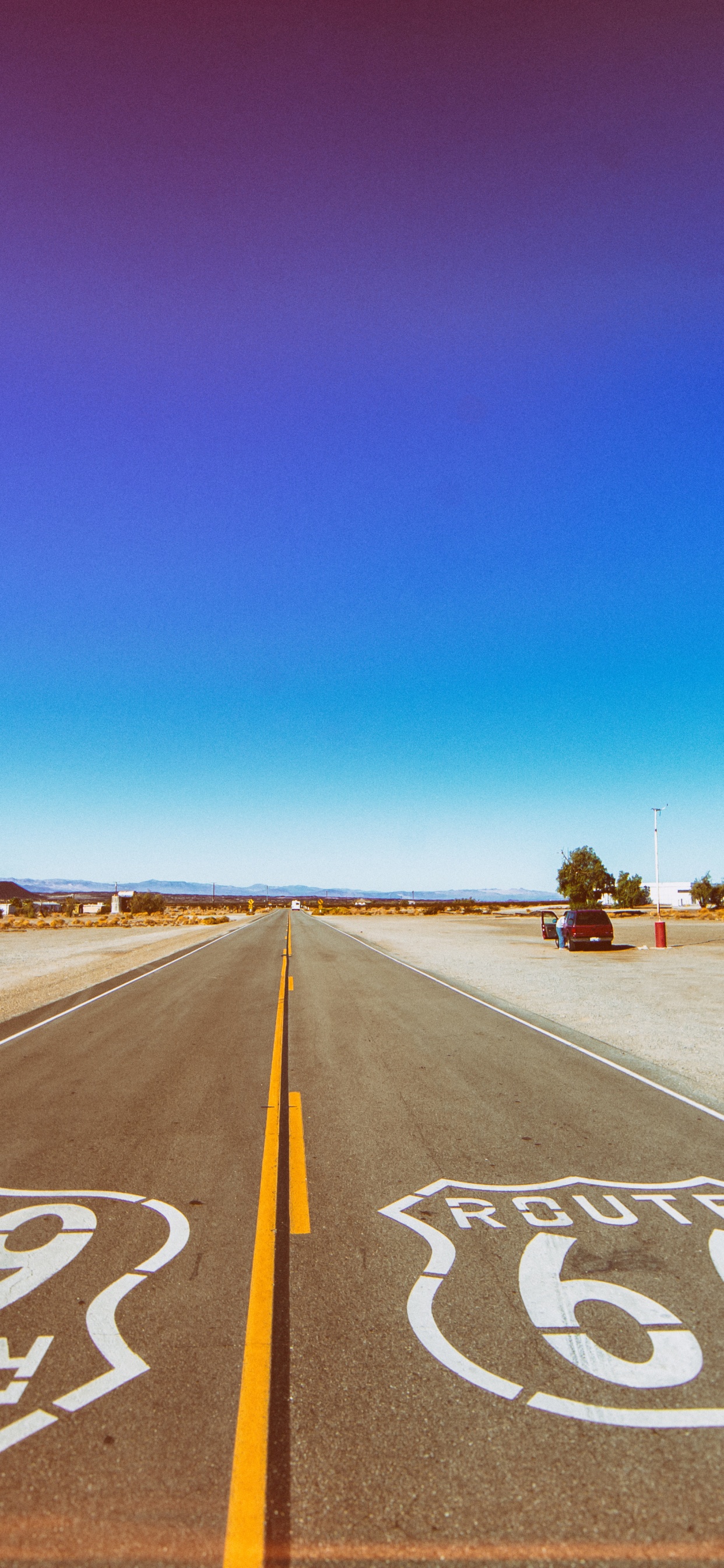 U S Route 66, Road Surface, Asphalt, Natural Landscape, Thoroughfare. Wallpaper in 1242x2688 Resolution