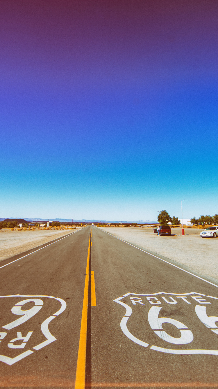 U S Route 66, Road Surface, Asphalt, Natural Landscape, Thoroughfare. Wallpaper in 750x1334 Resolution