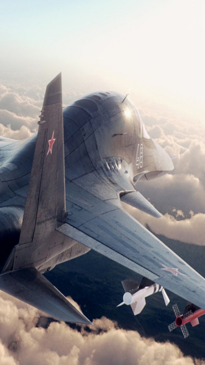 Gray Fighter Jet Flying Over White Clouds During Daytime. Wallpaper in 720x1280 Resolution