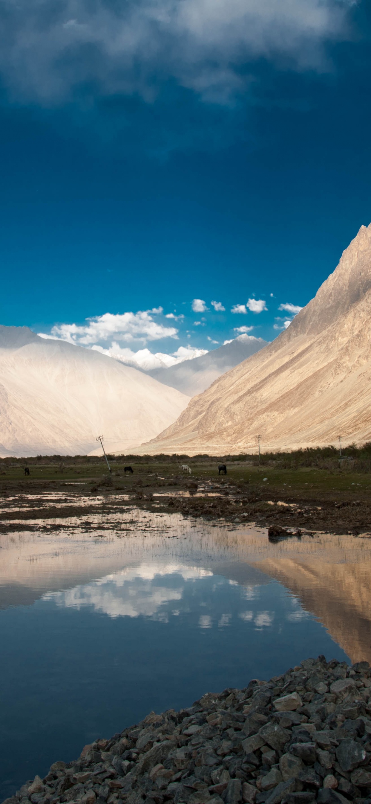 Lac au Milieu Des Montagnes Sous Ciel Bleu. Wallpaper in 1242x2688 Resolution