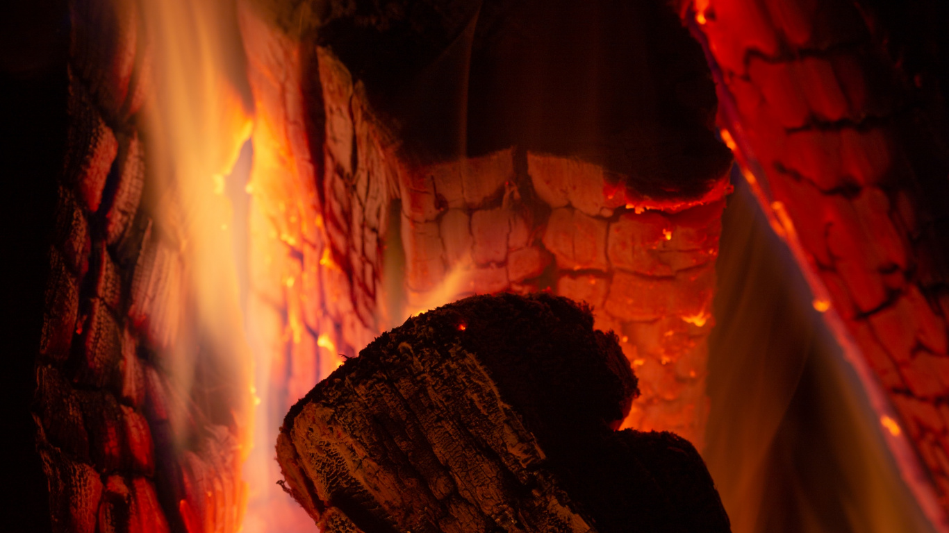 Brown Wood Burning on Fire. Wallpaper in 1366x768 Resolution