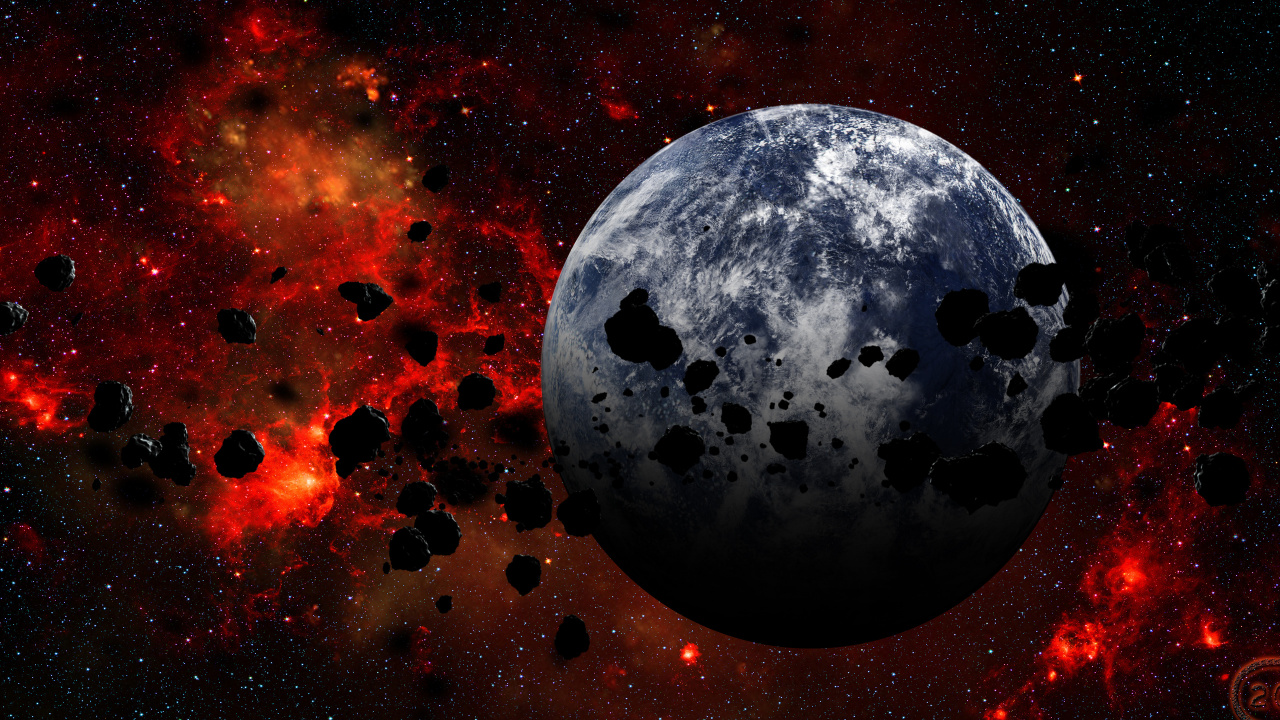 Pleine Lune Sur Ciel Rouge et Noir. Wallpaper in 1280x720 Resolution