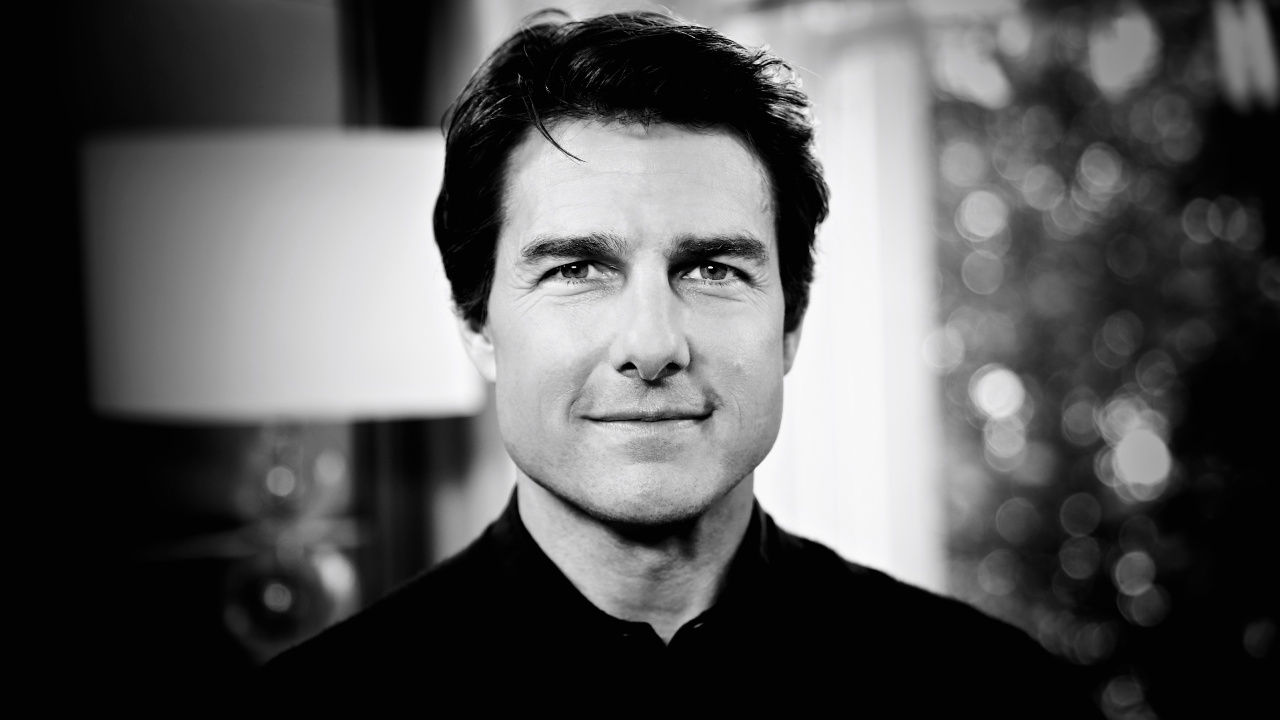 Tom Cruise, Noir et Blanc, Portrait, Face, Menton. Wallpaper in 1280x720 Resolution
