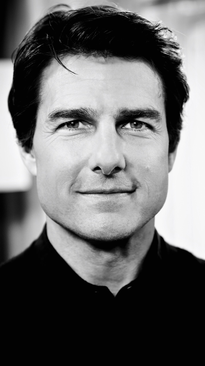 Tom Cruise, Noir et Blanc, Portrait, Face, Menton. Wallpaper in 720x1280 Resolution