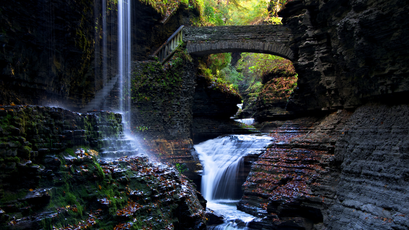 Watkins Glen State Park, Wasserfall, Gewässer, Natur, Naturlandschaft. Wallpaper in 1366x768 Resolution