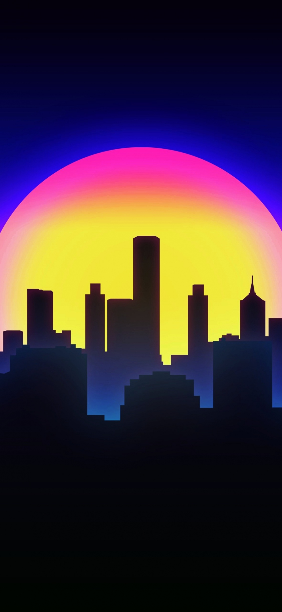 City, Vaporwave, Synthwave, Illustration, Graphic Design. Wallpaper in 1125x2436 Resolution