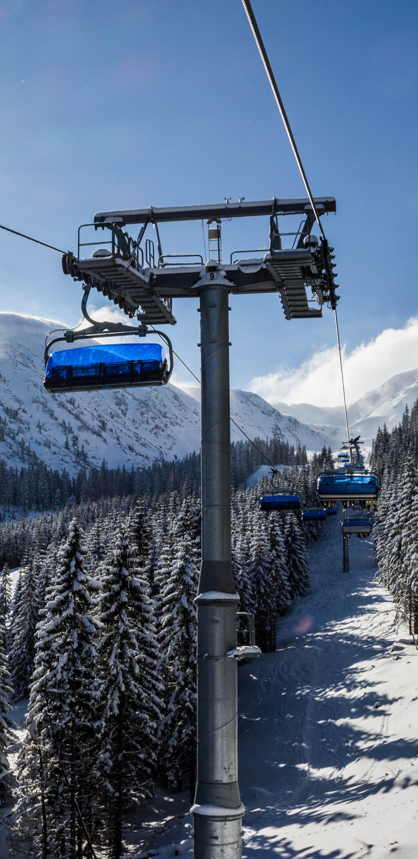 Skiing, Chairlift, Ski Lift, Ski Resort, Snow. Wallpaper in 1440x2960 Resolution