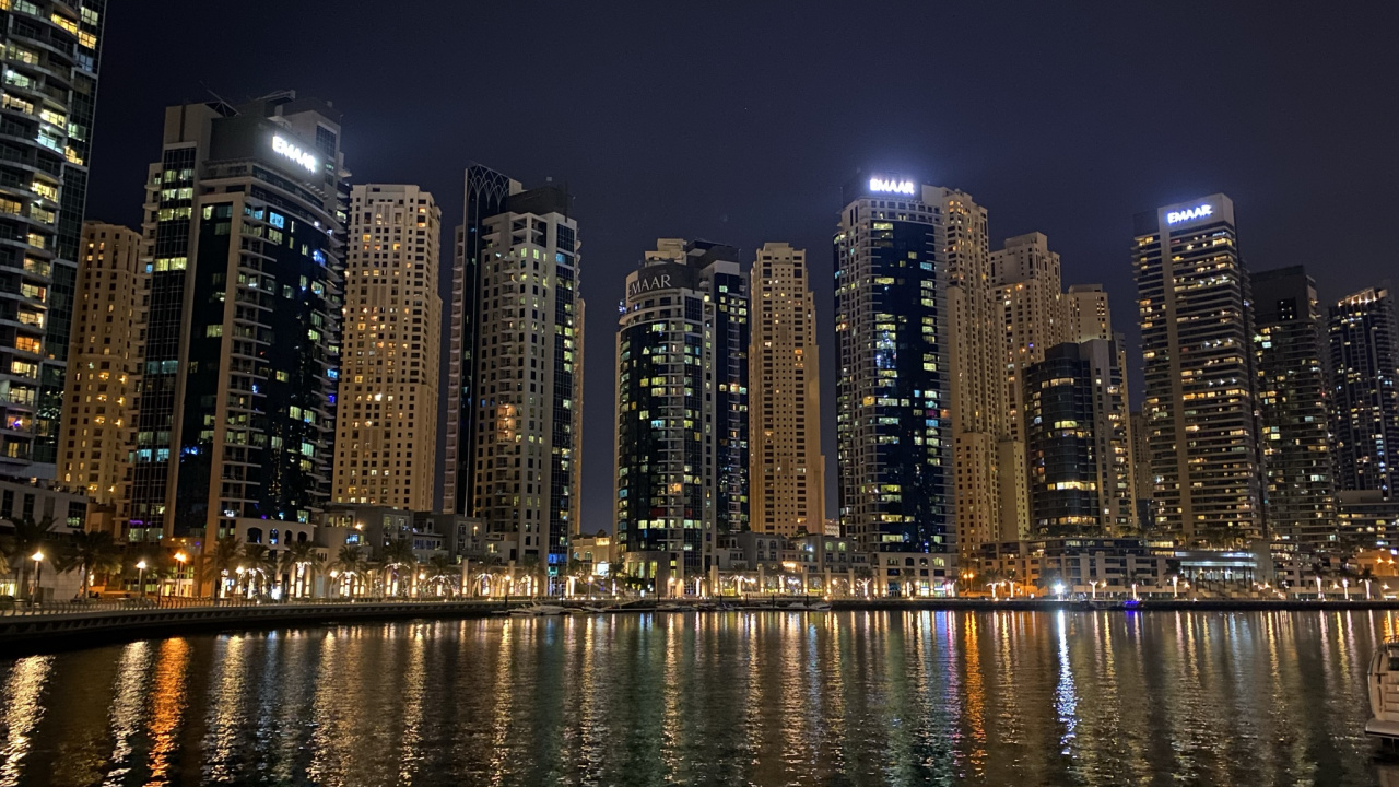 Dubai, Dubai Marina, Tower Block, Nacht, Metropole. Wallpaper in 1280x720 Resolution