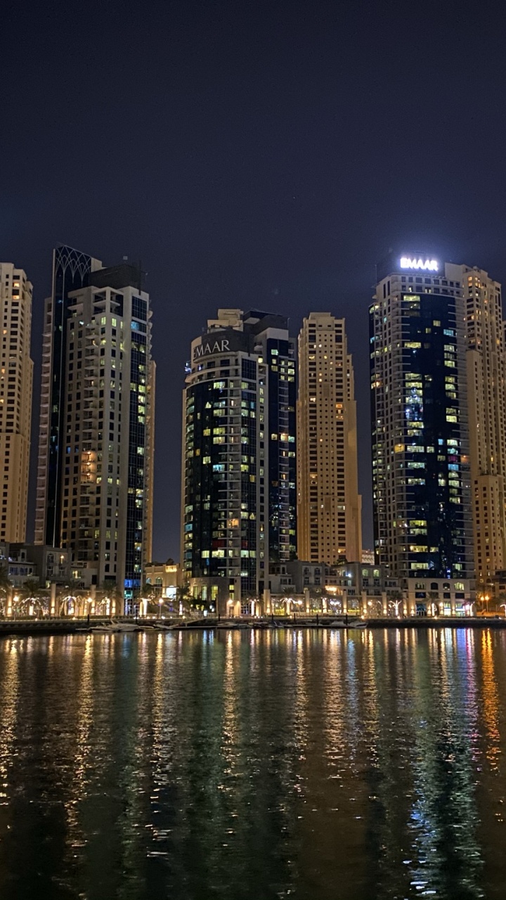 Dubai, Dubai Marina, Tower Block, Night, Metropolis. Wallpaper in 720x1280 Resolution