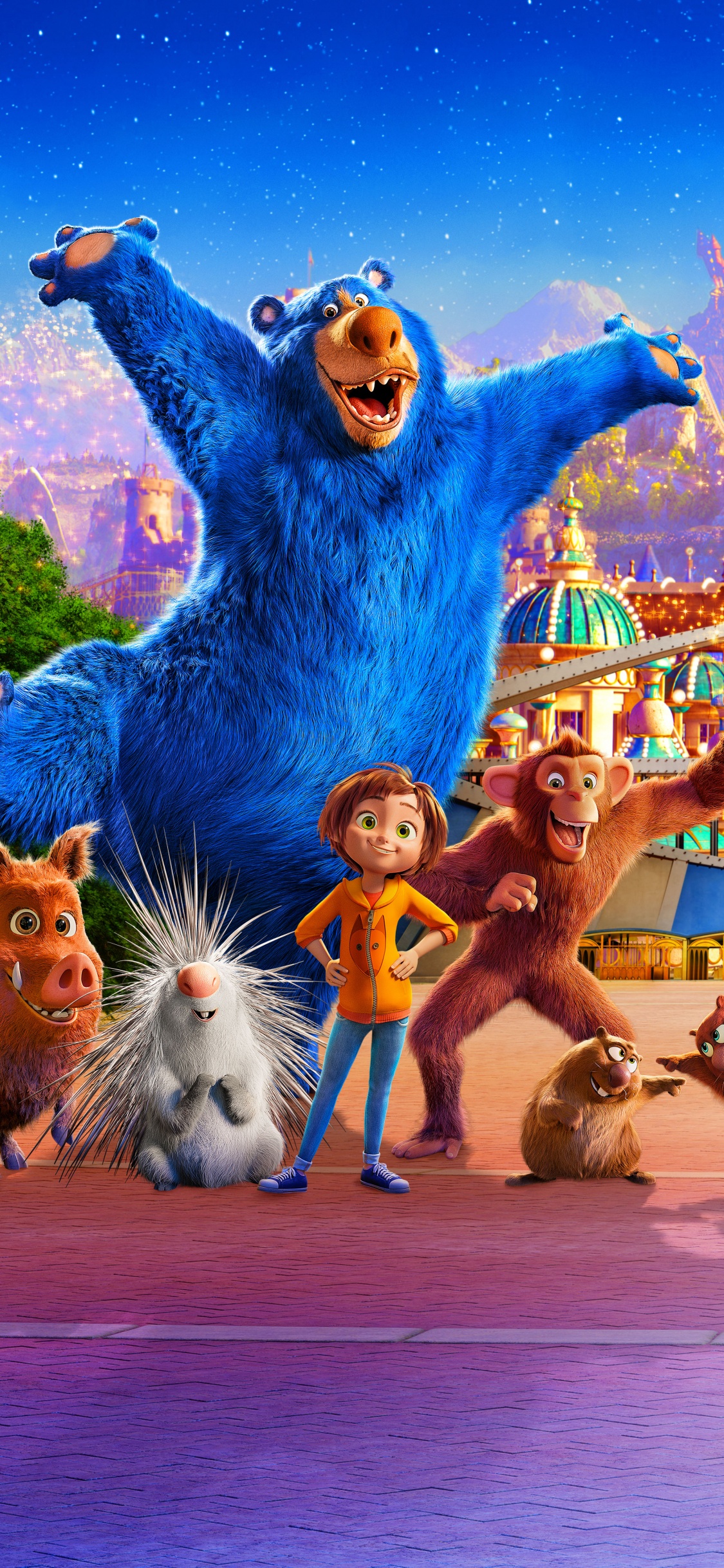 Estatua de Elefante Azul Sobre Suelo Azul. Wallpaper in 1125x2436 Resolution