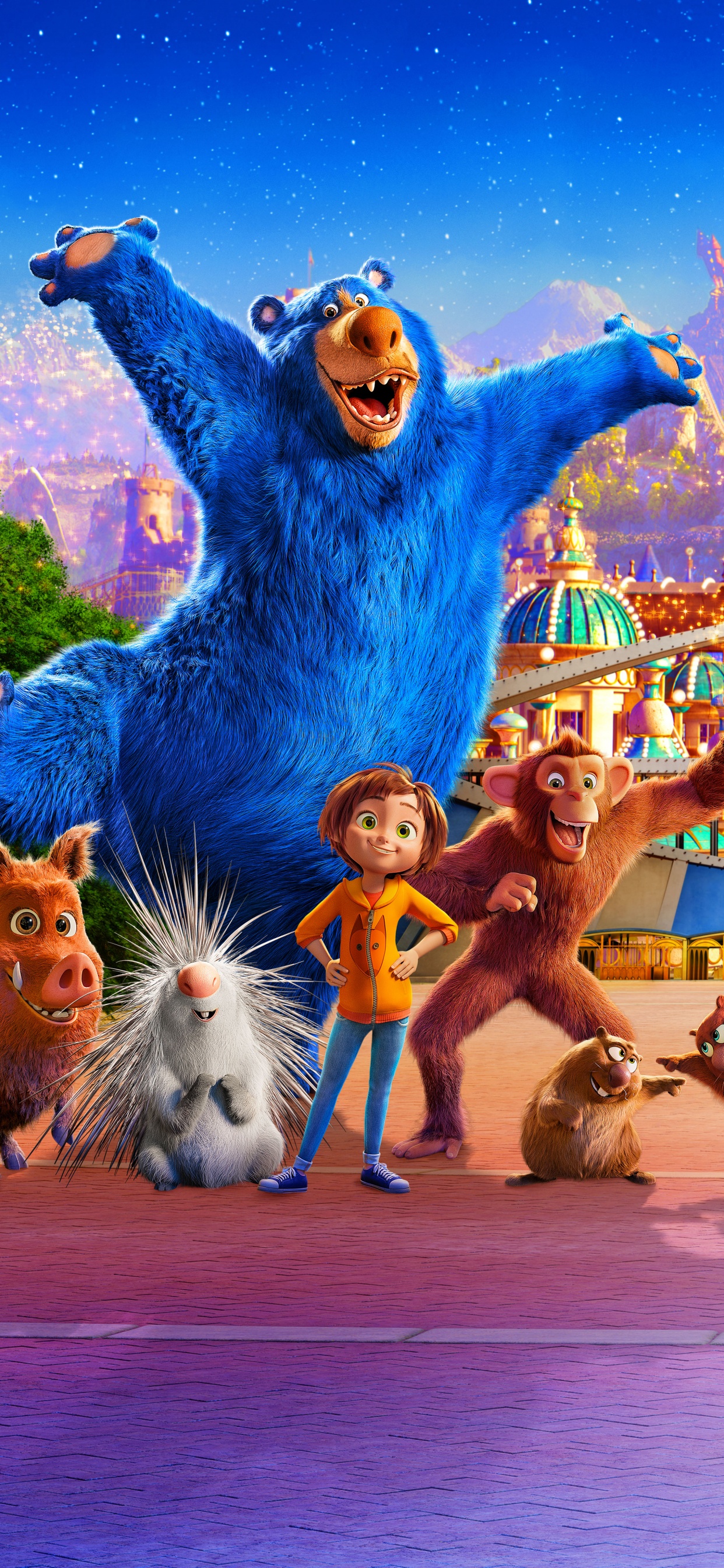 Estatua de Elefante Azul Sobre Suelo Azul. Wallpaper in 1242x2688 Resolution