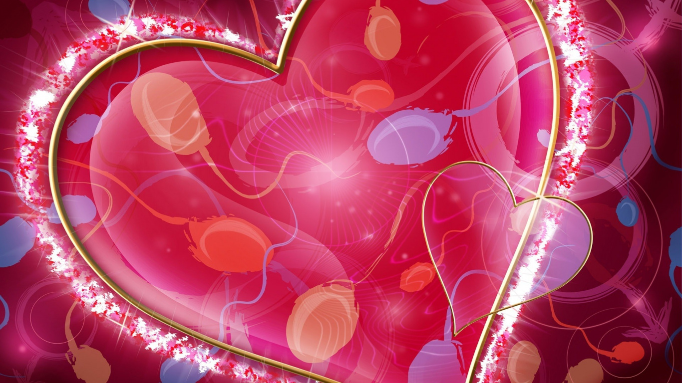 Herzen, Pink, Valentines Tag, Liebe, Fraktale Kunst. Wallpaper in 1366x768 Resolution