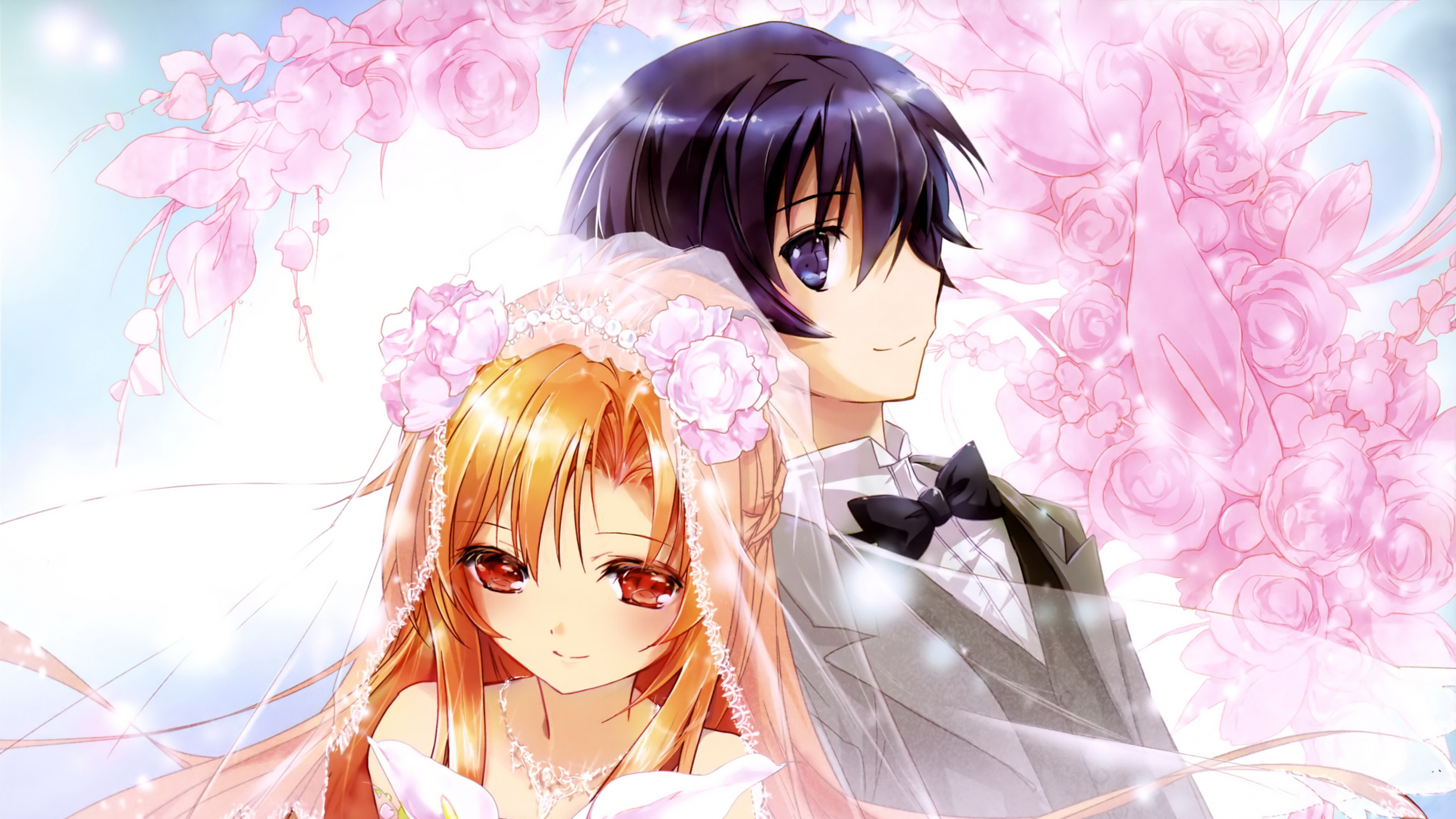 Frau im Weißen Und Rosa Blumenkleid Anime-Charakter. Wallpaper in 2560x1440 Resolution