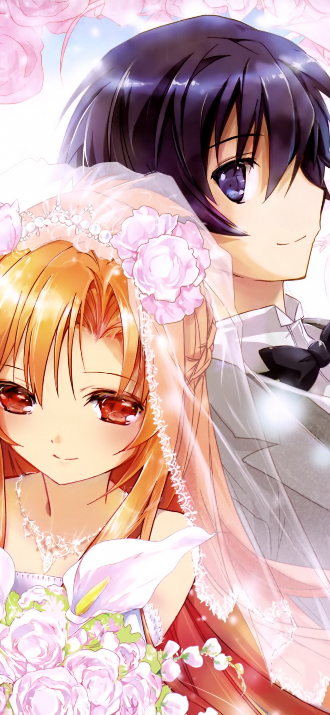 Femme en Robe à Fleurs Blanche et Rose Personnage Anime. Wallpaper in 1125x2436 Resolution