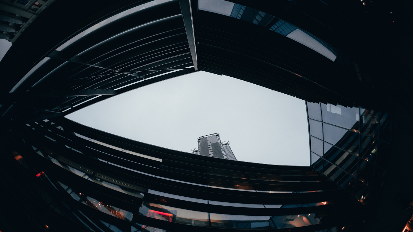 建筑, 鱼眼镜头, 圆圈, 空间, 天花板 壁纸 1366x768 允许