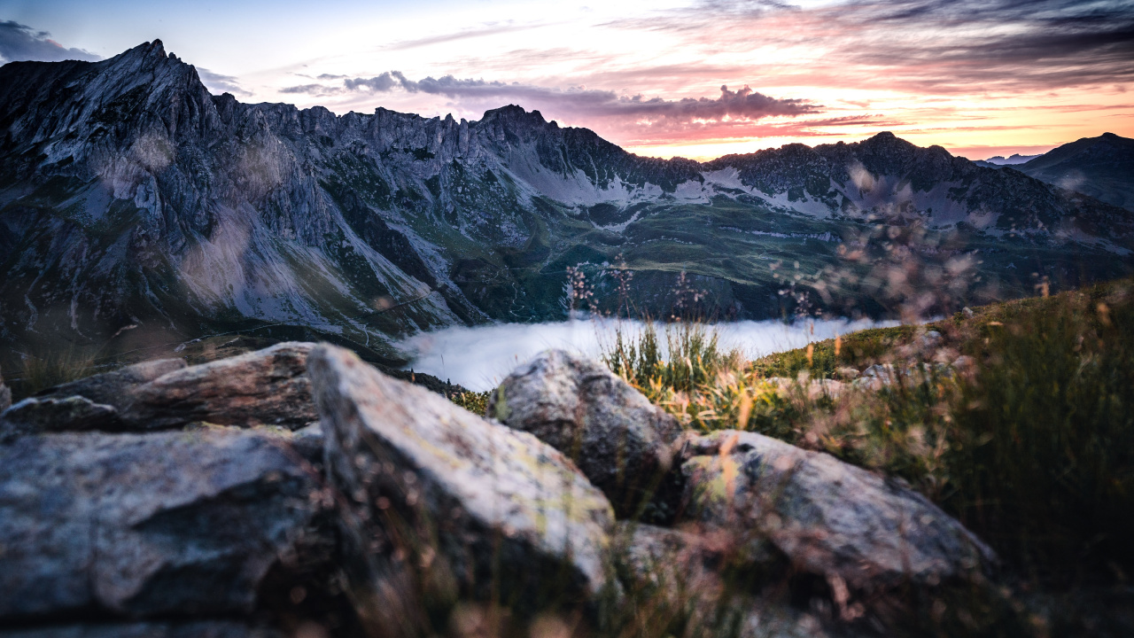 Naturlandschaft, Bergigen Landschaftsformen, Alpen, Cloud, Himmel. Wallpaper in 1280x720 Resolution