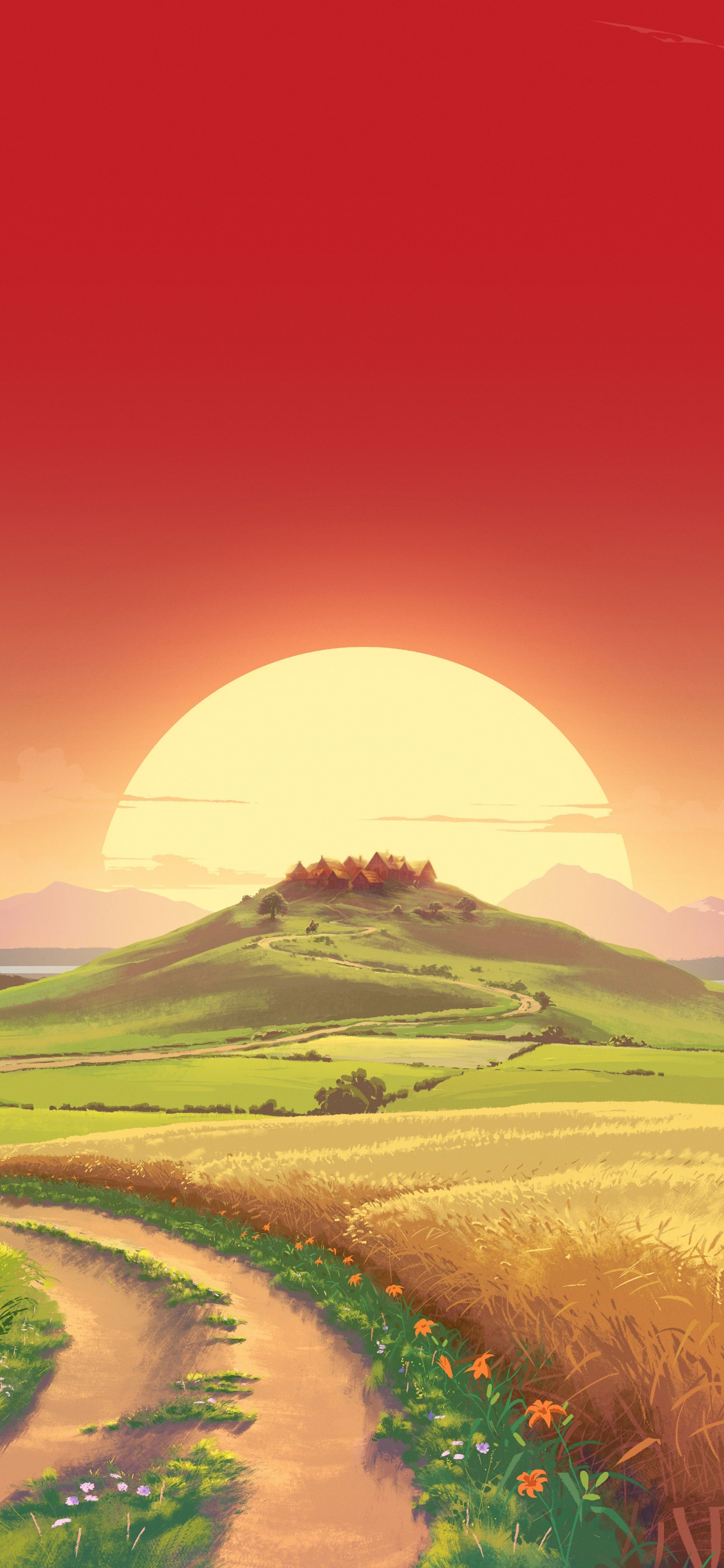 Sonnenaufgangslandschaft, Sonnenaufgang, Natur, Landschaftsmalerei, Sonnenuntergang. Wallpaper in 1125x2436 Resolution