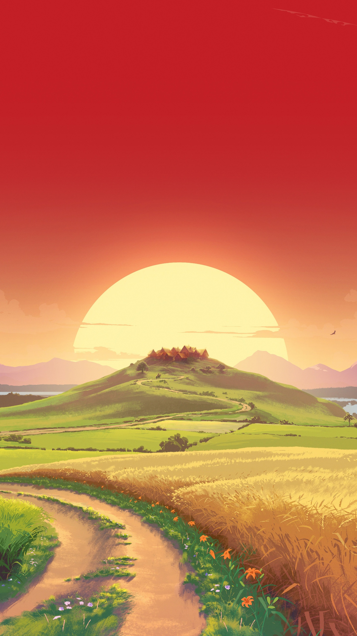 Sonnenaufgangslandschaft, Sonnenaufgang, Natur, Landschaftsmalerei, Sonnenuntergang. Wallpaper in 1440x2560 Resolution