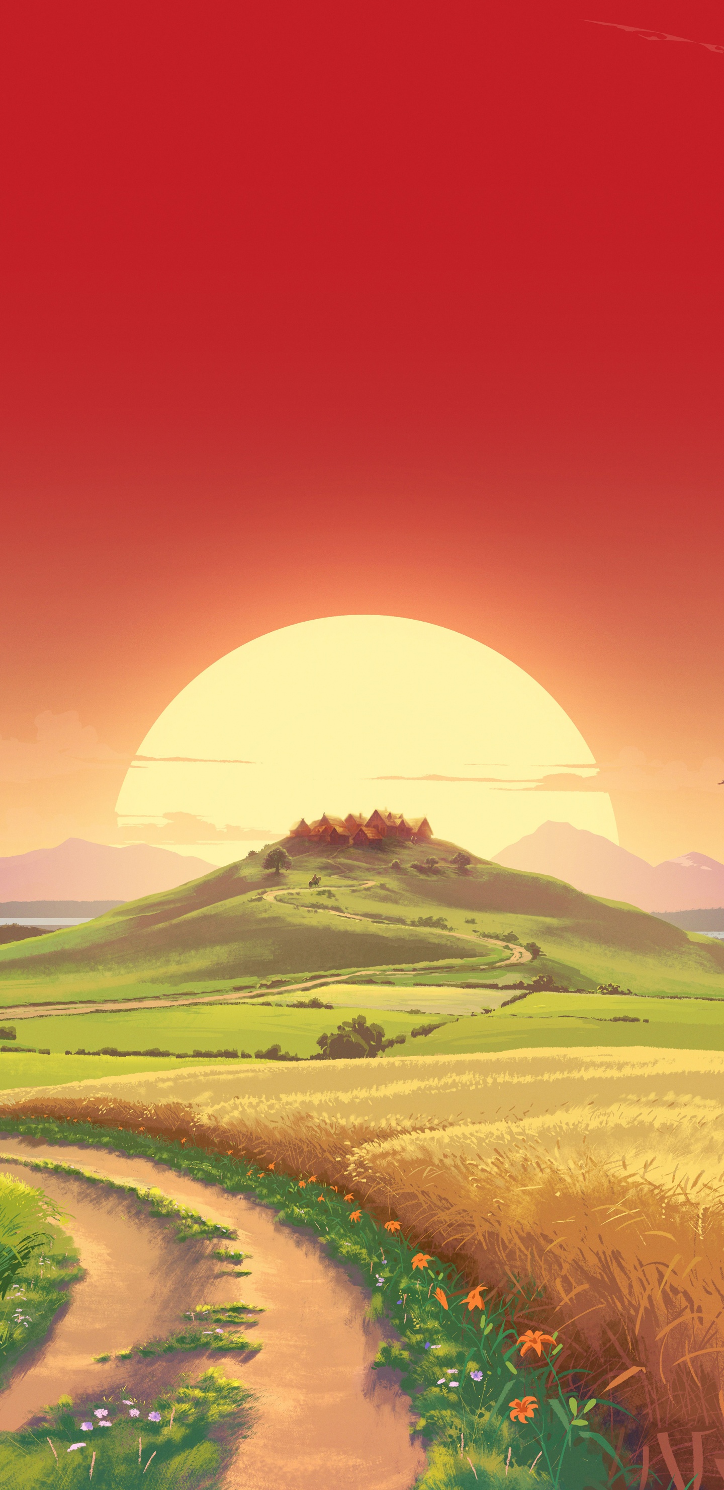 Sonnenaufgangslandschaft, Sonnenaufgang, Natur, Landschaftsmalerei, Sonnenuntergang. Wallpaper in 1440x2960 Resolution
