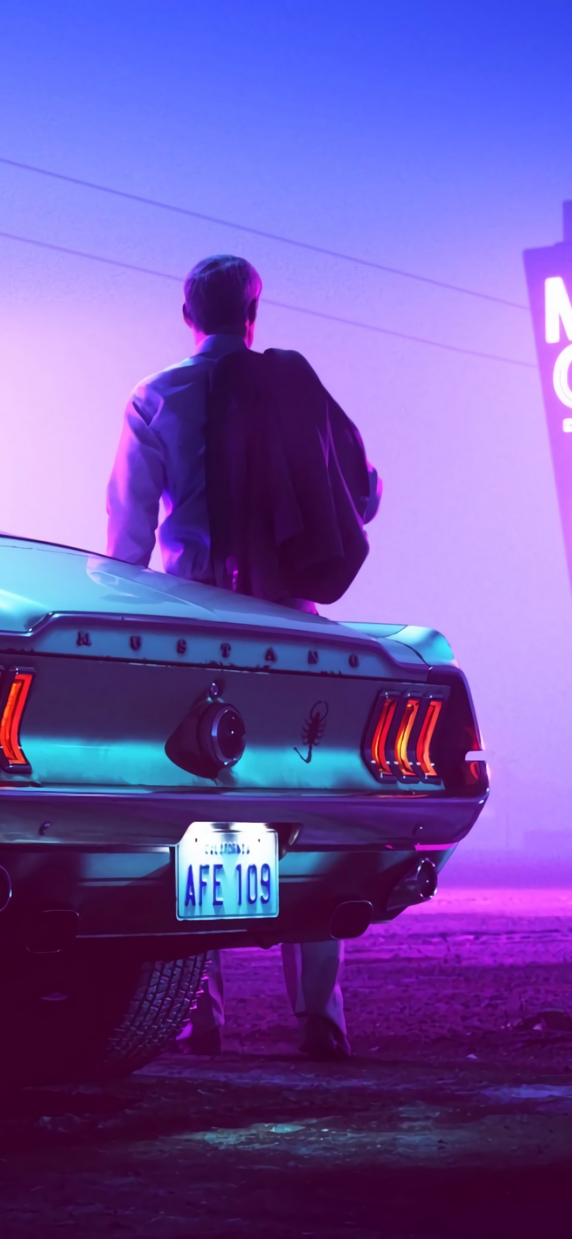 L'homme en Veste Noire Debout à Côté de Bleu Bmw m 3. Wallpaper in 1125x2436 Resolution