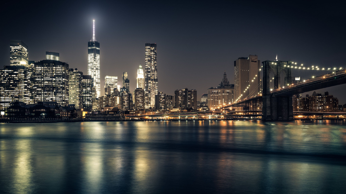 Horizonte de la Ciudad Durante la Noche. Wallpaper in 1366x768 Resolution