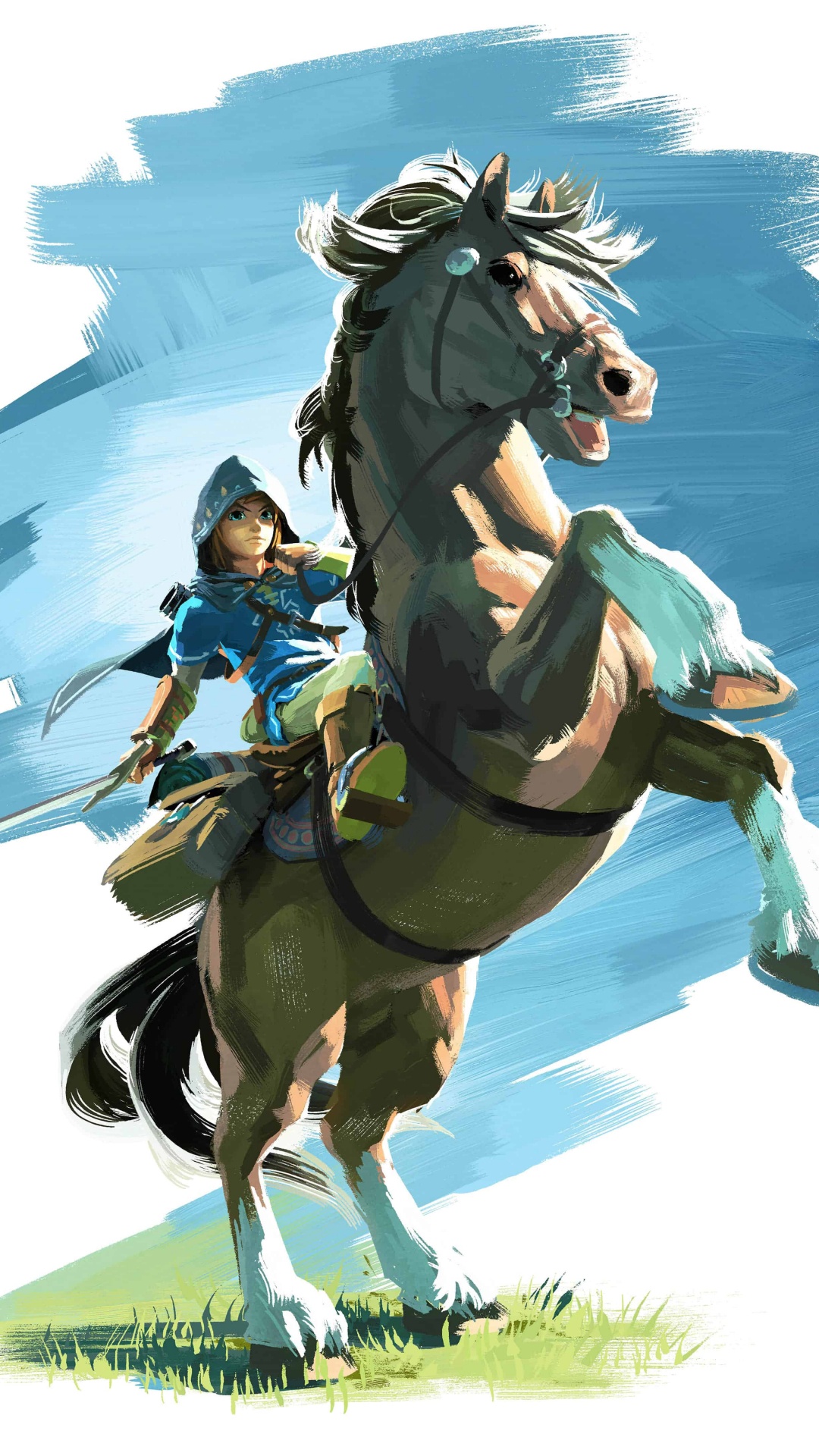Woman in Blue Dress Riding White Horse Illustration. Wallpaper in 1080x1920 Resolution