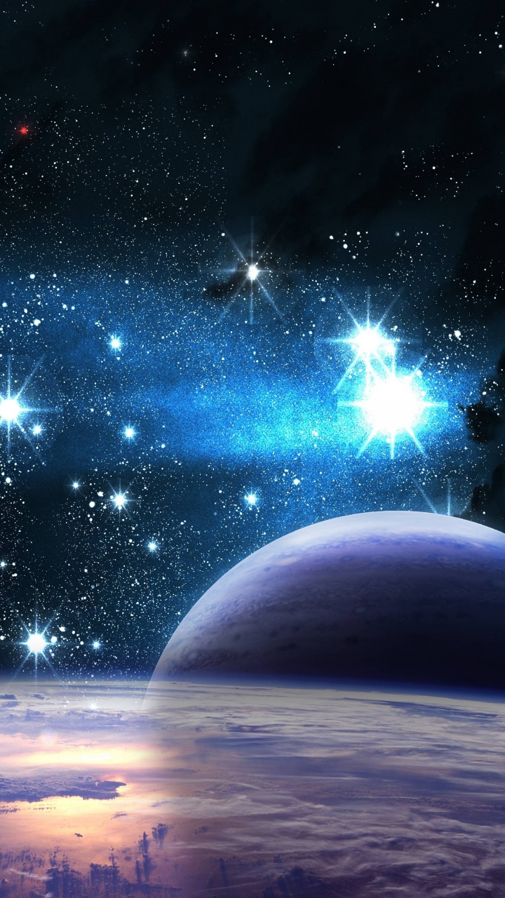 Blau-weißer Planet Mit Sternen. Wallpaper in 720x1280 Resolution