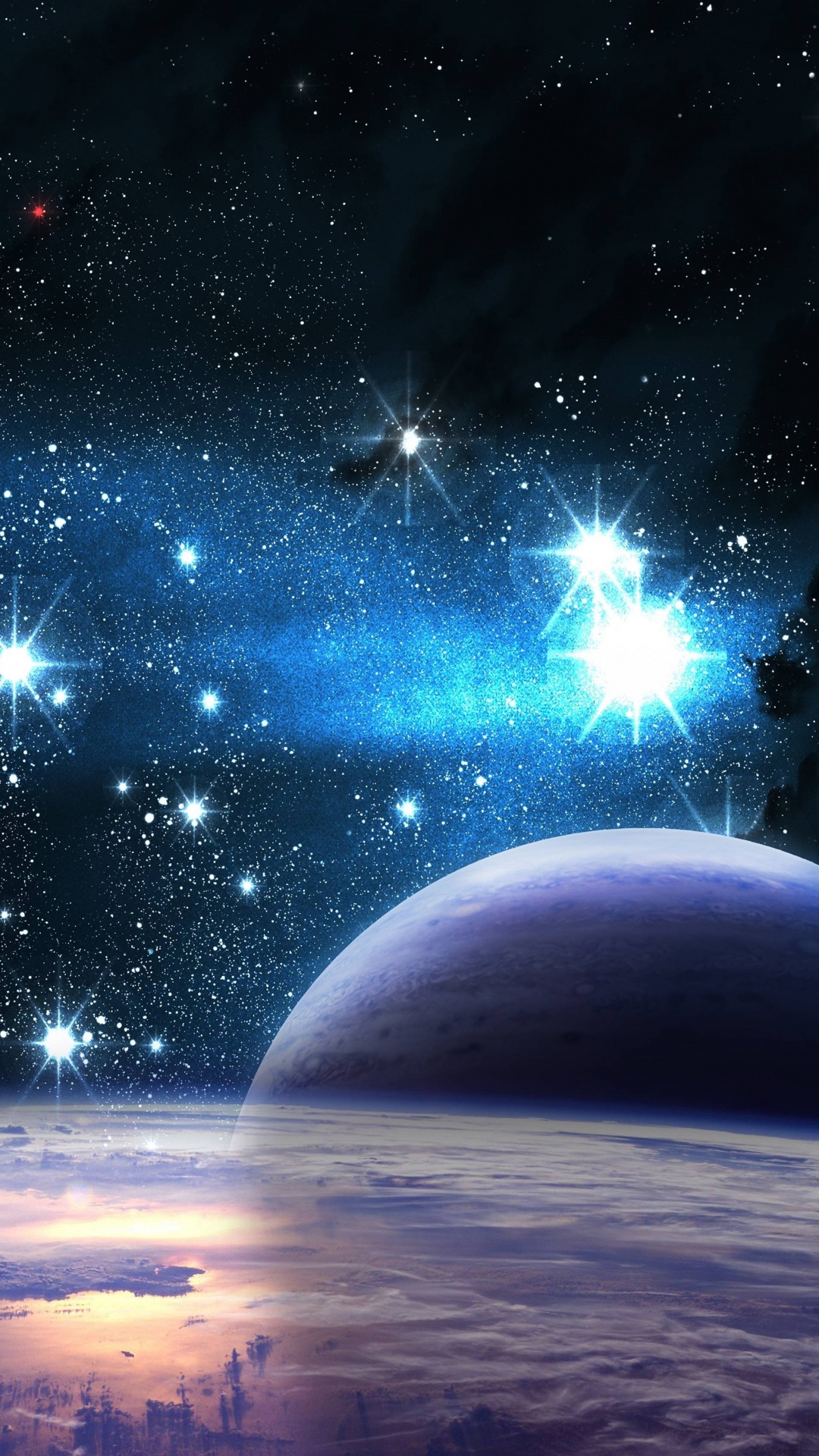 Blue and White Planet With Stars. Wallpaper in 1080x1920 Resolution