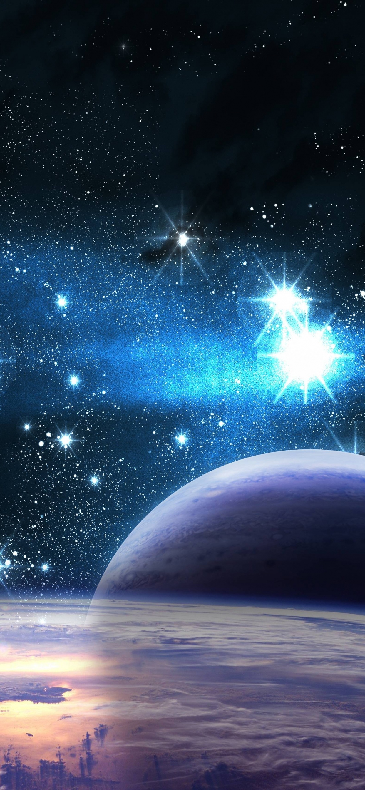 Blue and White Planet With Stars. Wallpaper in 1242x2688 Resolution