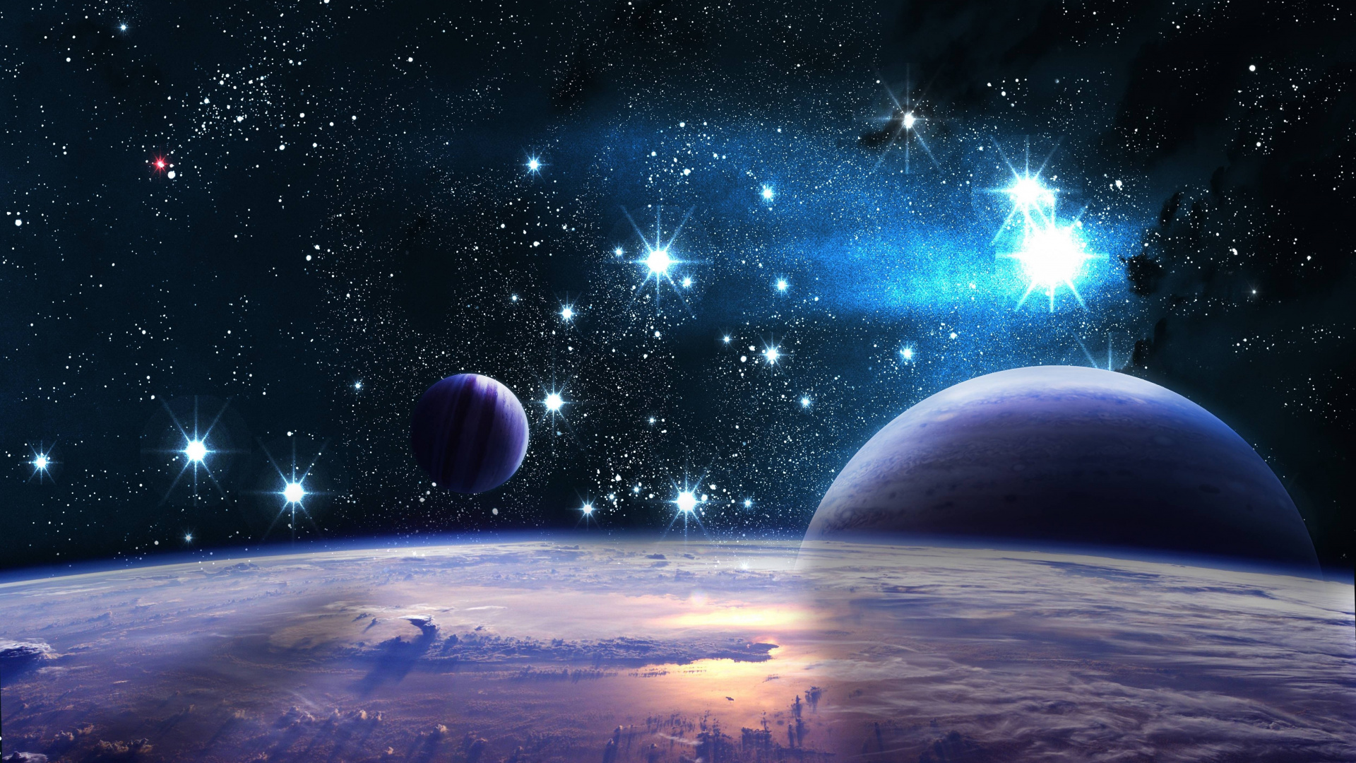 Blue and White Planet With Stars. Wallpaper in 1920x1080 Resolution