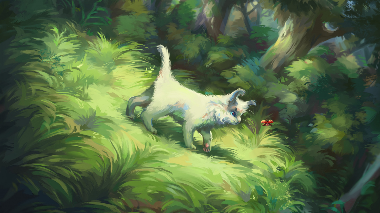 Perro de Pelo Corto Blanco Sobre Hojas Verdes. Wallpaper in 1280x720 Resolution