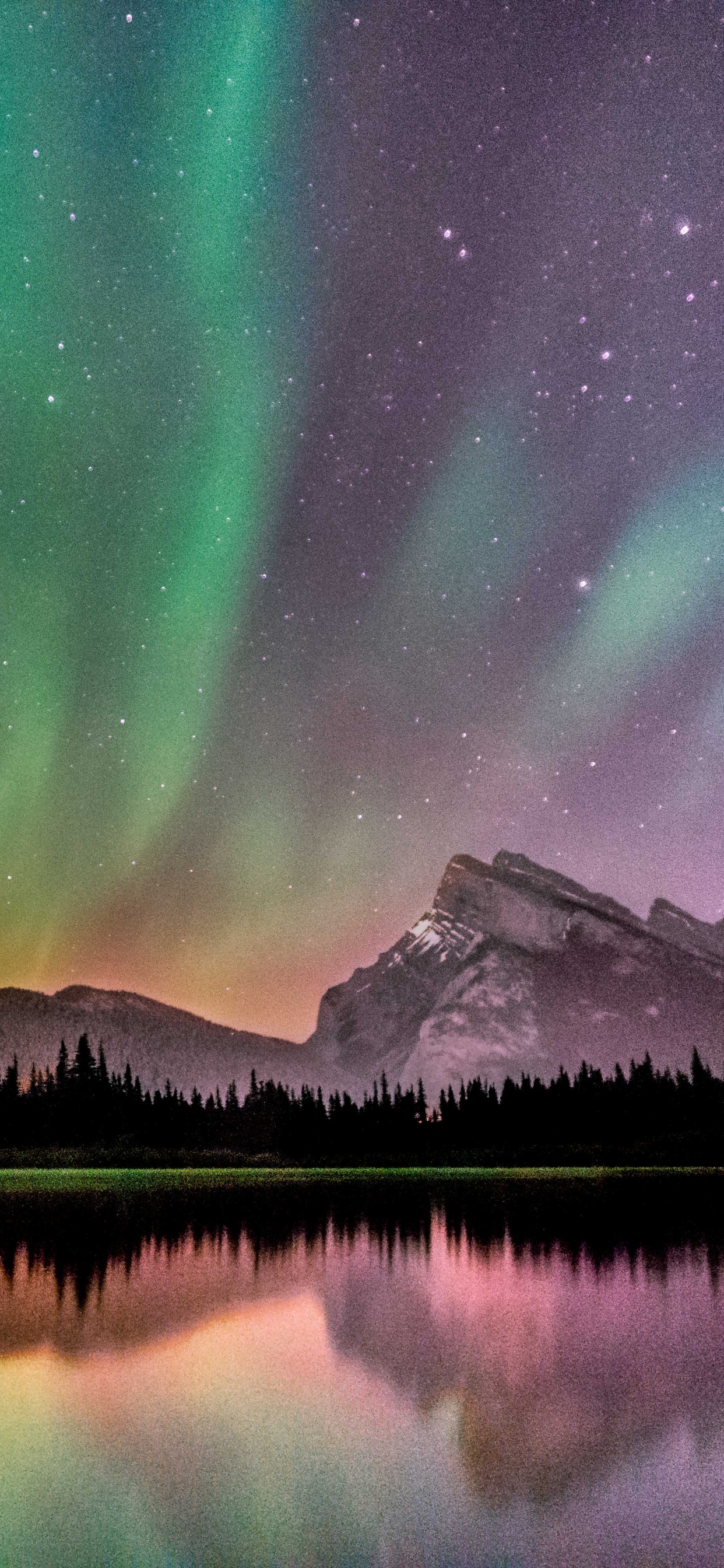 Banff, Aurora, Naturaleza, Paisaje Natural, Verde. Wallpaper in 1242x2688 Resolution