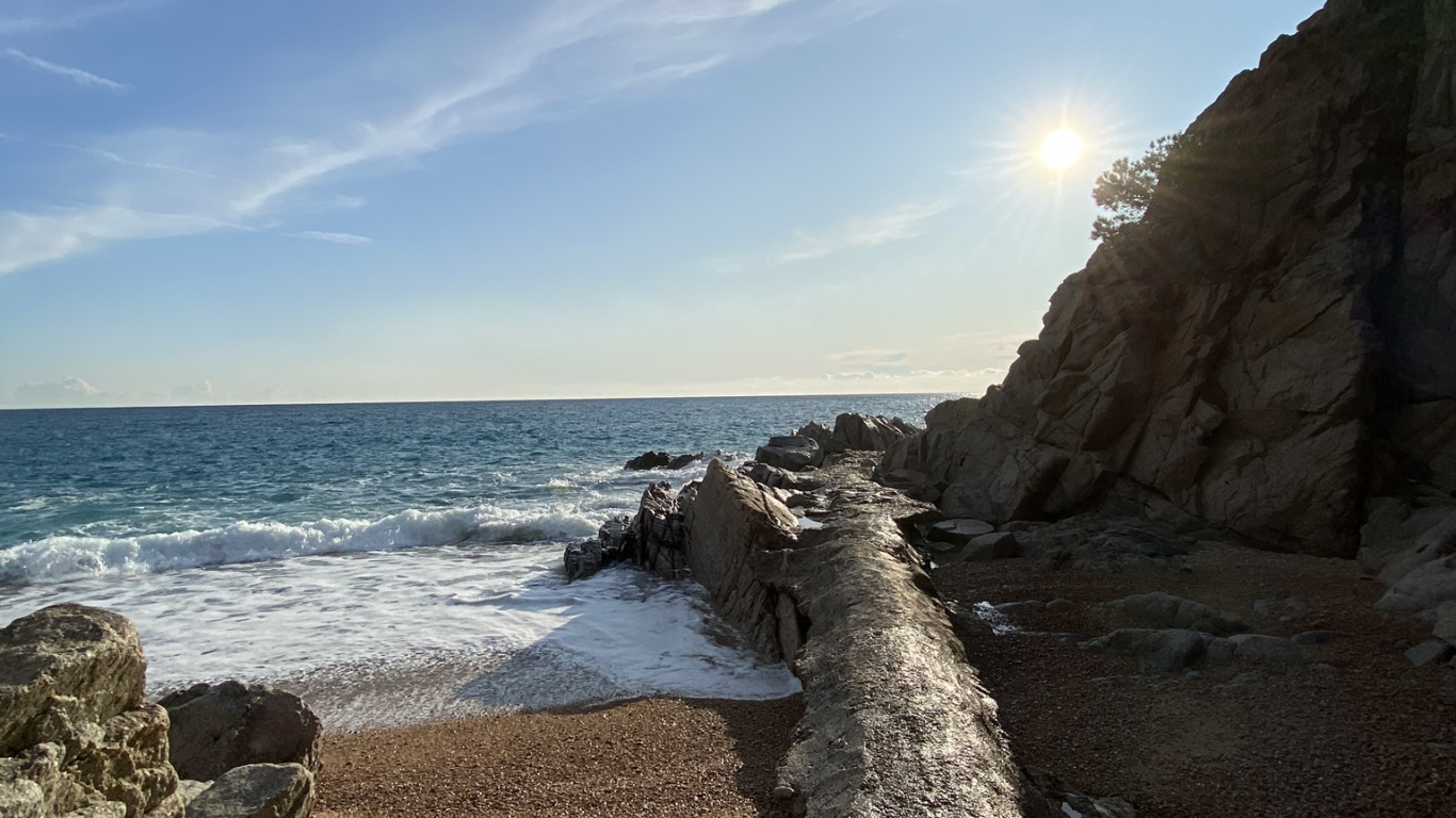 大海, 岸边, 海岸, 地平线, 海洋 壁纸 1366x768 允许