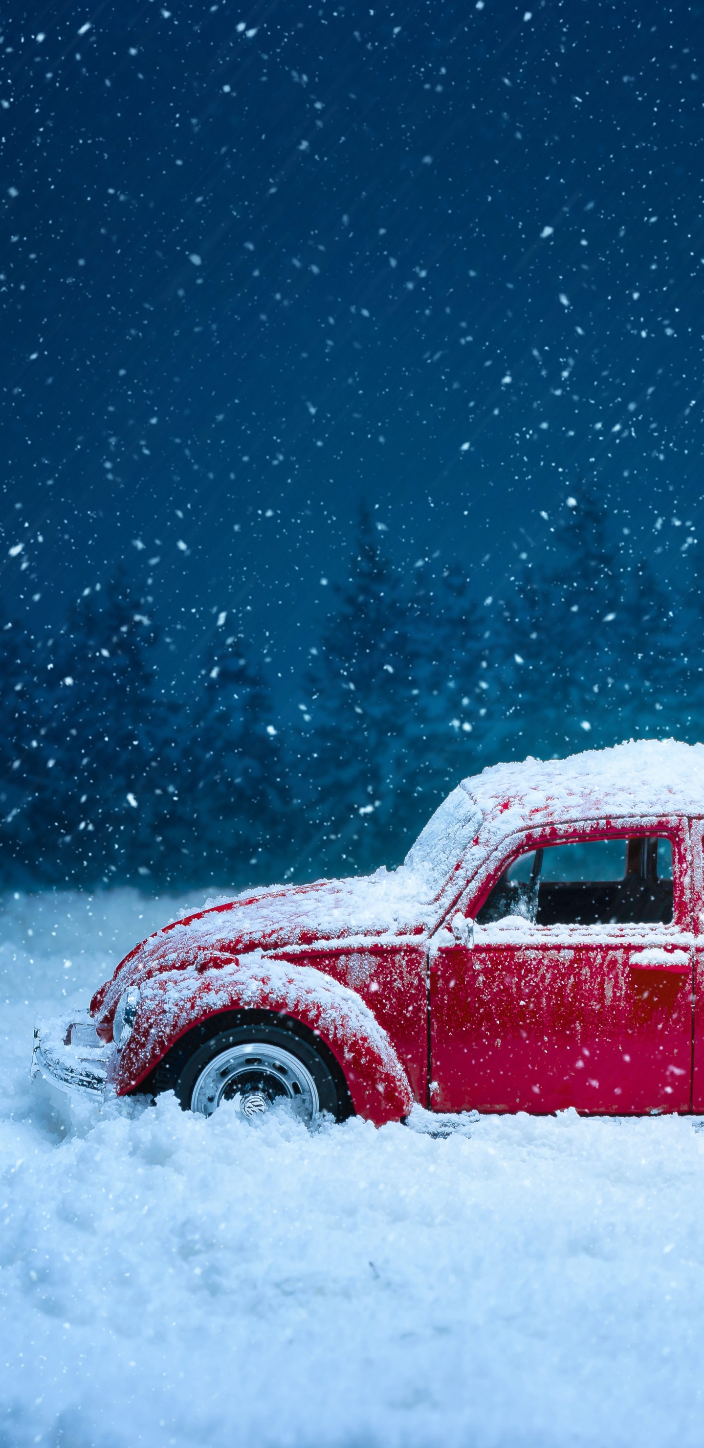 Red Car on Snow Covered Ground During Daytime. Wallpaper in 1440x2960 Resolution