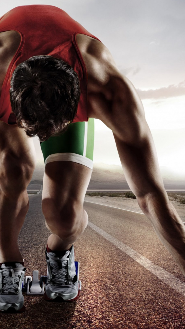 Man in Red Tank Top and Blue Shorts Doing Push up on Field. Wallpaper in 750x1334 Resolution