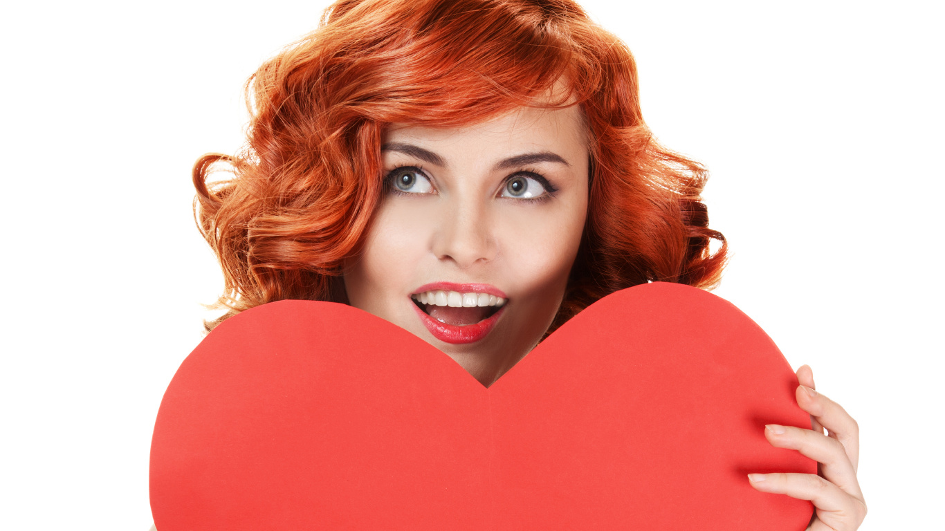 心脏, 红色的, 棕色的头发, 红色的头发, 礼物 壁纸 1366x768 允许