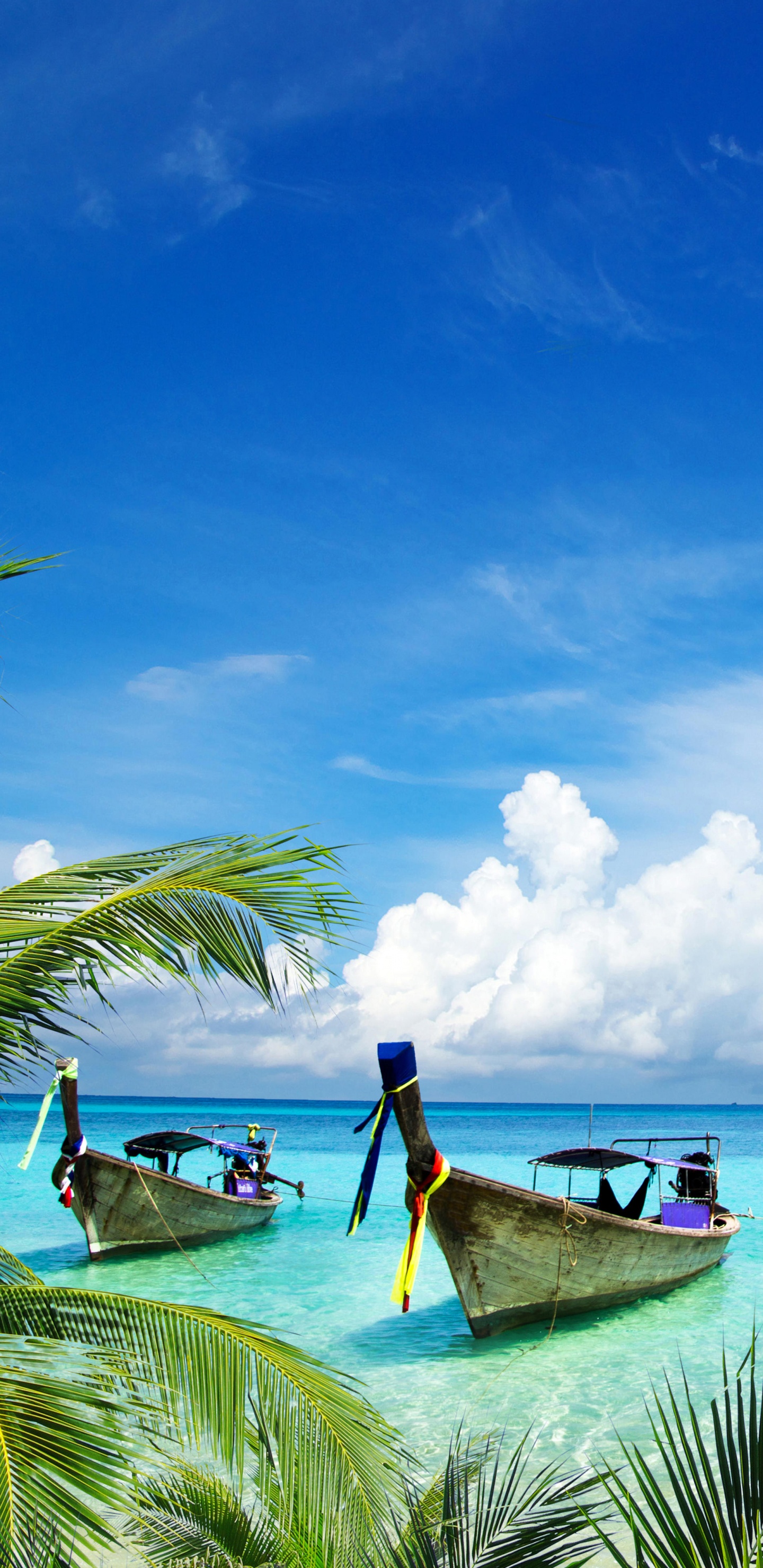 Mann, Der Tagsüber Auf Einem Braunen Holzboot Auf Dem Meer Sitzt. Wallpaper in 1440x2960 Resolution