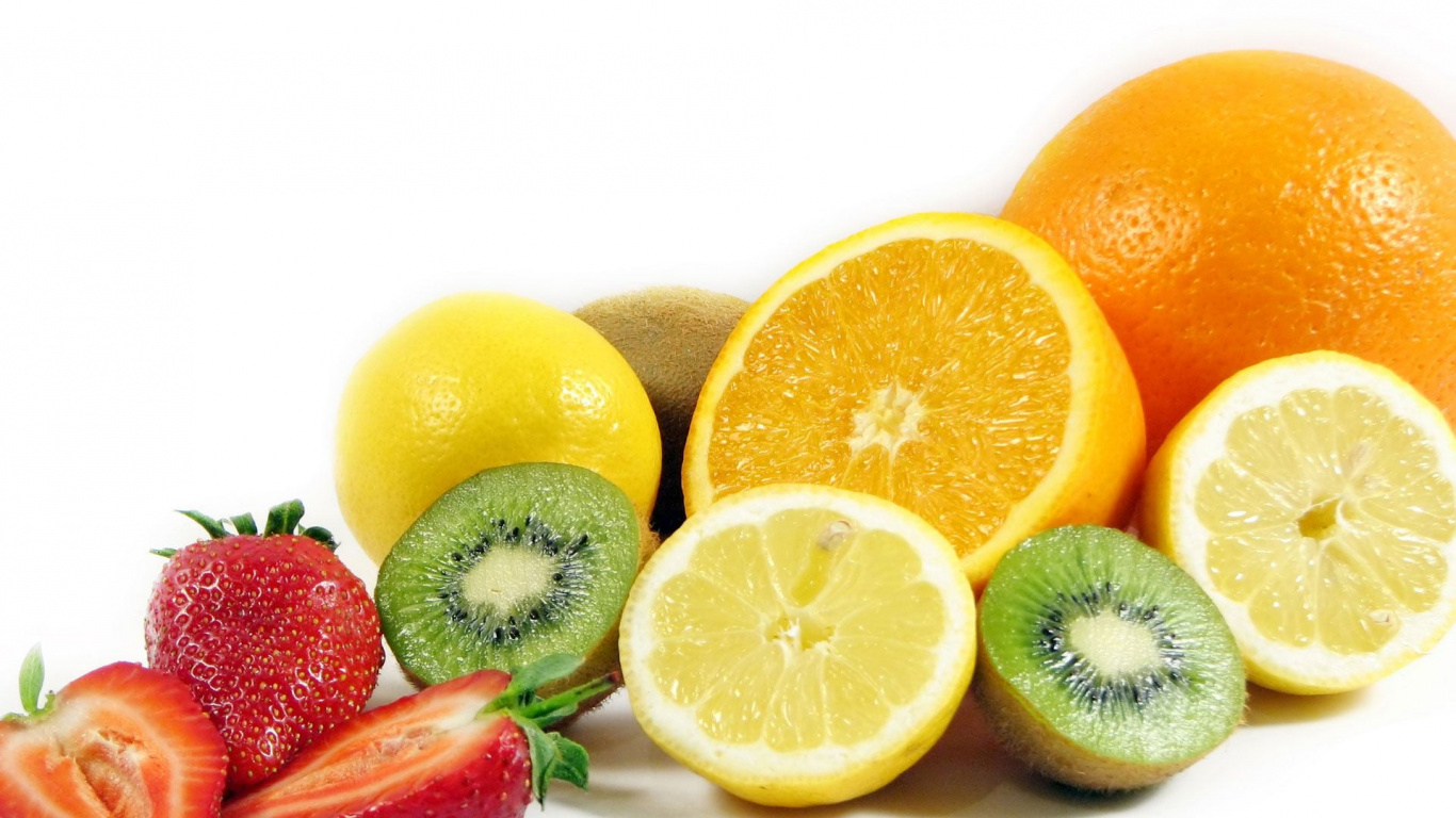 Citron et Fraise en Tranches. Wallpaper in 1366x768 Resolution