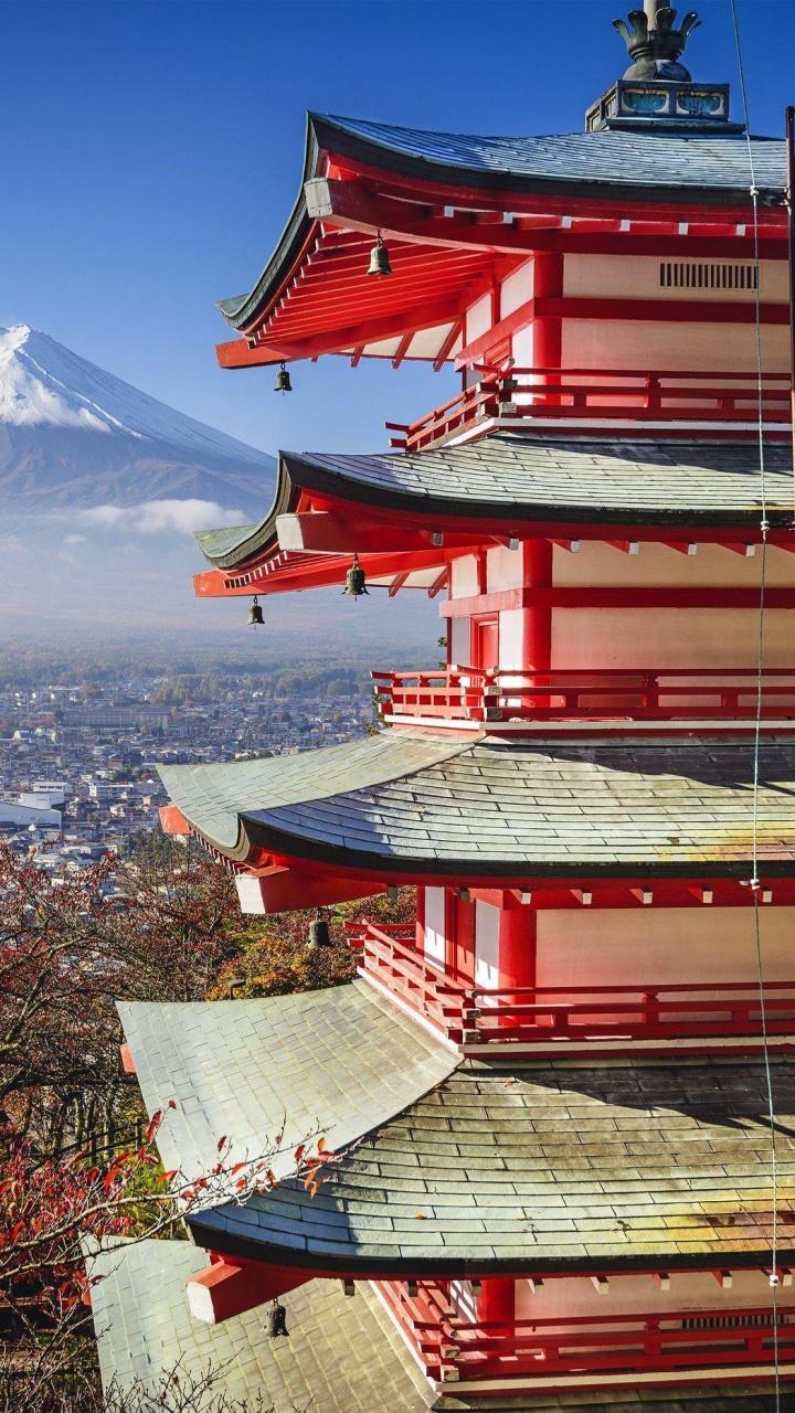 Red and White Temple Near Mountain Under Blue Sky During Daytime. Wallpaper in 720x1280 Resolution