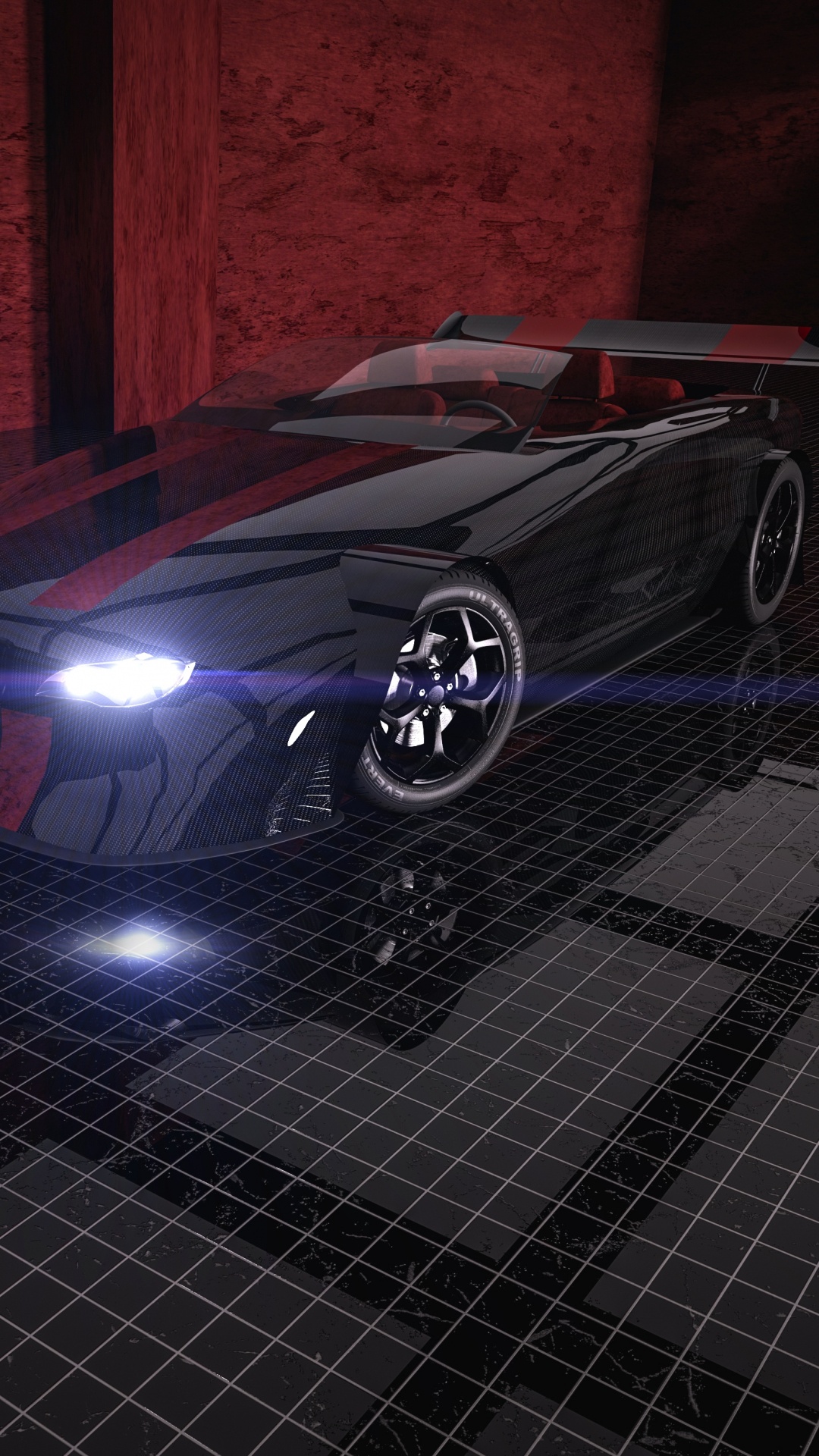 Black Porsche 911 Parked on Black Brick Floor. Wallpaper in 1080x1920 Resolution