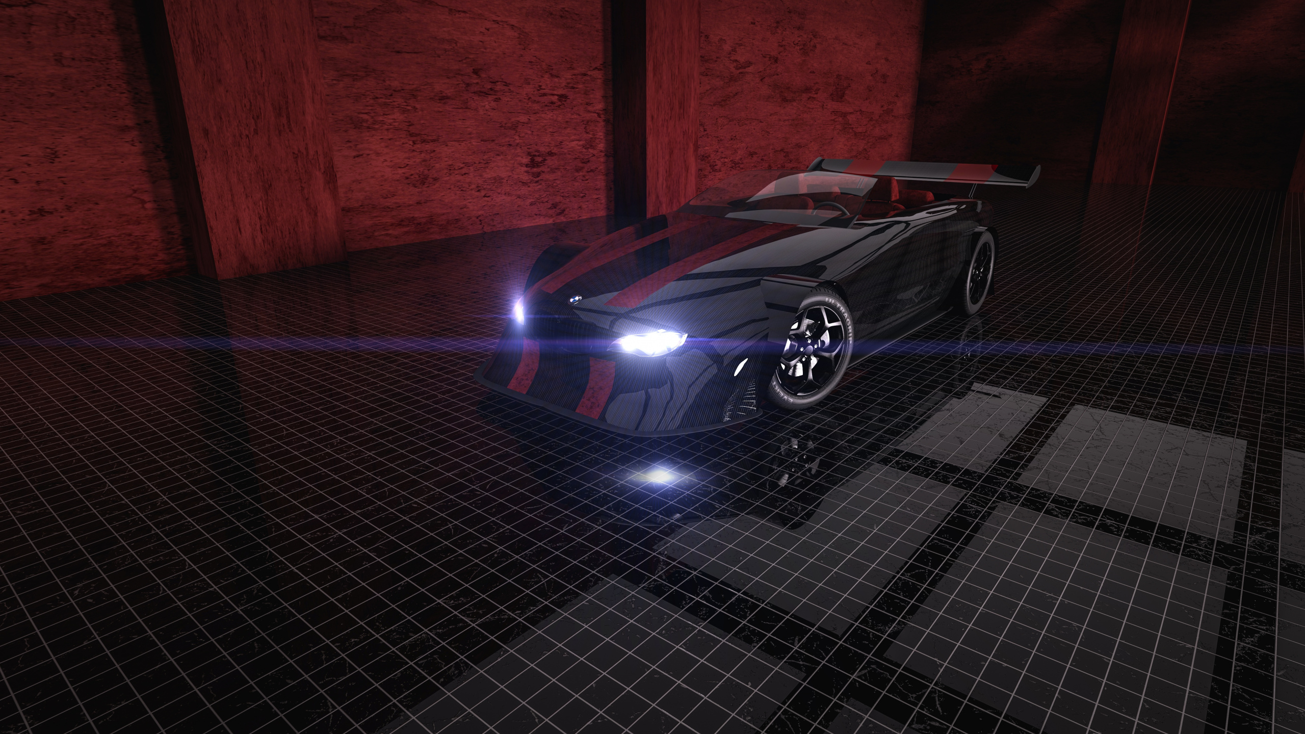 Black Porsche 911 Parked on Black Brick Floor. Wallpaper in 2560x1440 Resolution